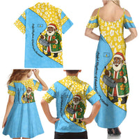 Saint Lucia Christmas Family Matching Summer Maxi Dress and Hawaiian Shirt with Steelpan Santa Floral Pattern and Flag - Wonder Print Shop