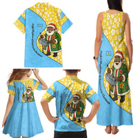 Saint Lucia Christmas Family Matching Tank Maxi Dress and Hawaiian Shirt with Steelpan Santa Floral Pattern and Flag - Wonder Print Shop