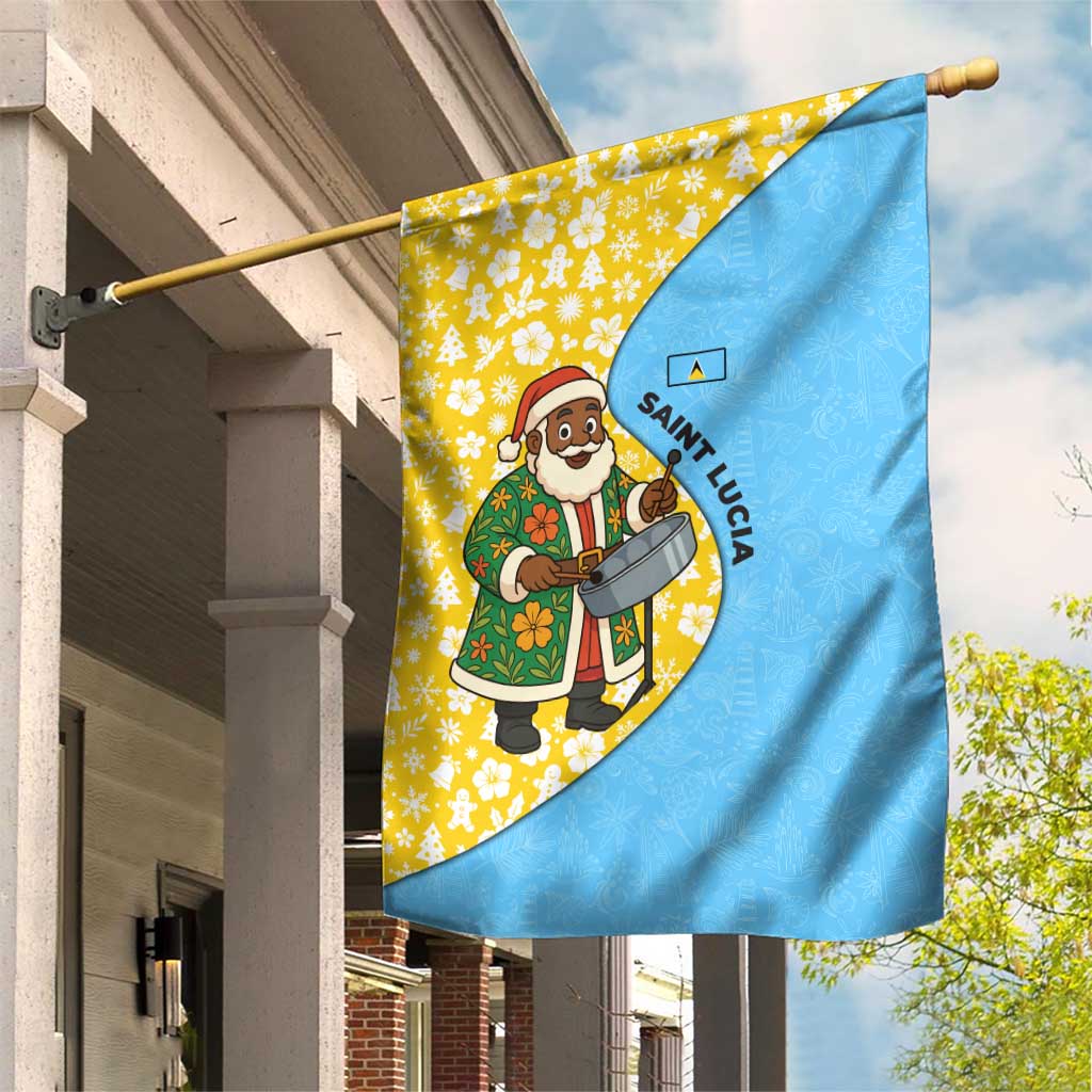 Saint Lucia Christmas Garden Flag with Steelpan Santa Floral Pattern and Flag - Wonder Print Shop