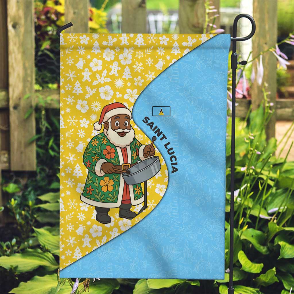 Saint Lucia Christmas Garden Flag with Steelpan Santa Floral Pattern and Flag - Wonder Print Shop