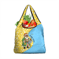 Saint Lucia Christmas Grocery Bag with Steelpan Santa Floral Pattern and Flag - Wonder Print Shop