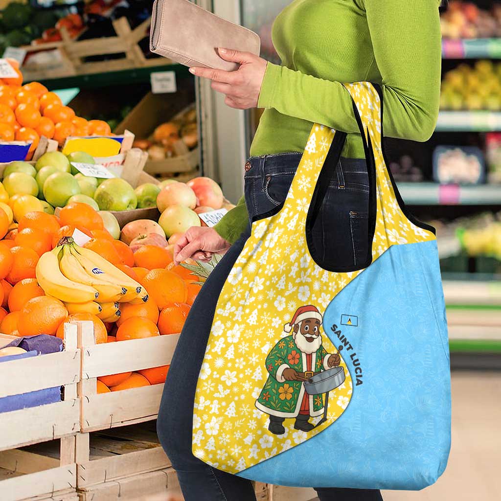 Saint Lucia Christmas Grocery Bag with Steelpan Santa Floral Pattern and Flag - Wonder Print Shop