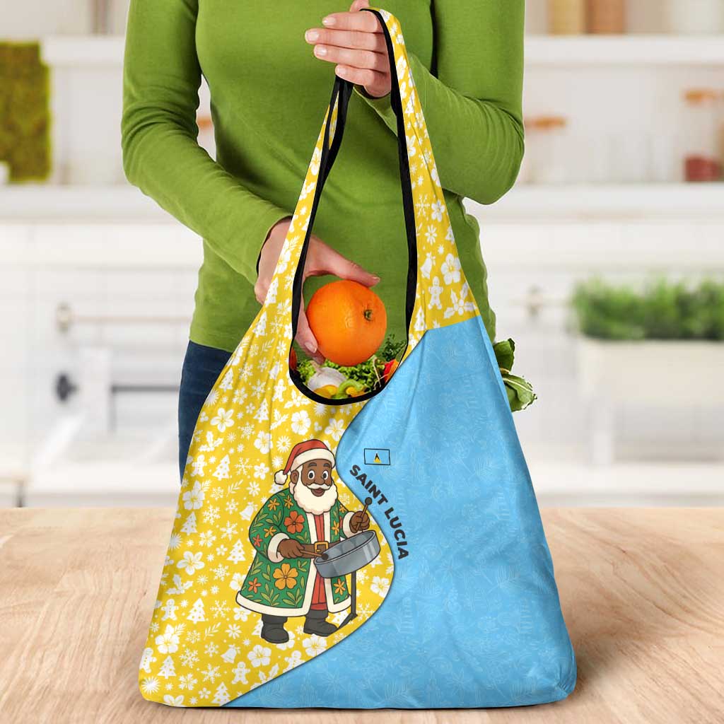 Saint Lucia Christmas Grocery Bag with Steelpan Santa Floral Pattern and Flag - Wonder Print Shop