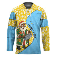 Saint Lucia Christmas Hockey Jersey with Steelpan Santa Floral Pattern and Flag - Wonder Print Shop