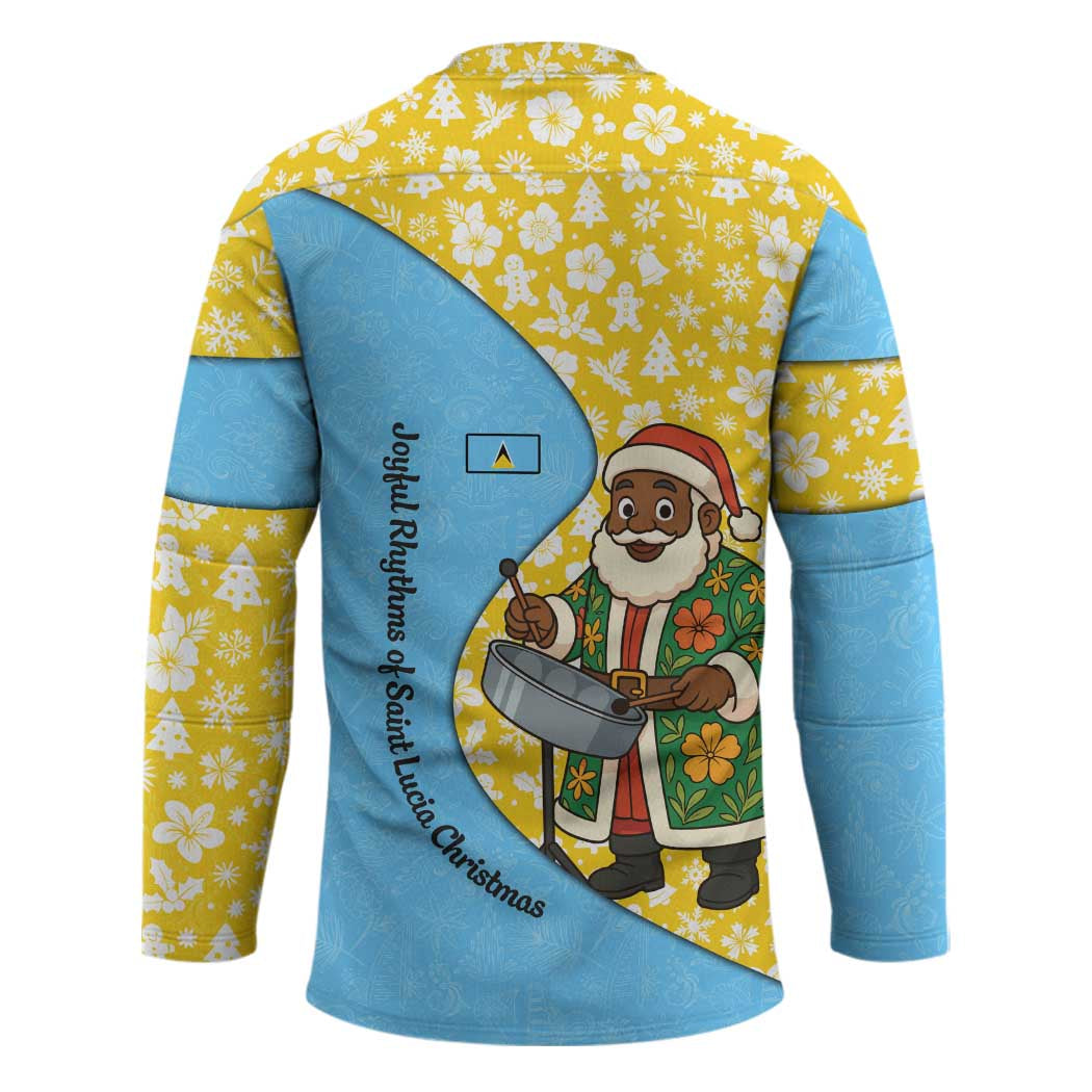 Saint Lucia Christmas Hockey Jersey with Steelpan Santa Floral Pattern and Flag - Wonder Print Shop