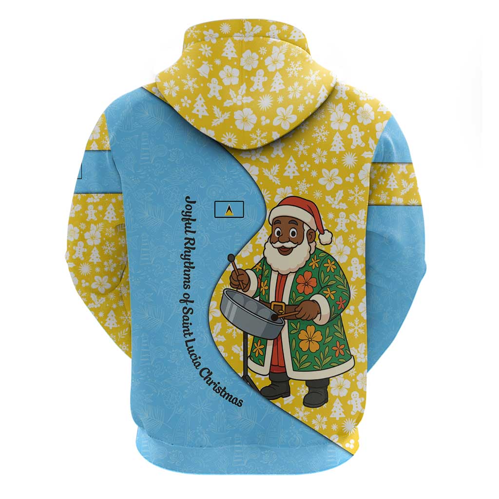 Saint Lucia Christmas Hoodie with Steelpan Santa Floral Pattern and Flag - Wonder Print Shop