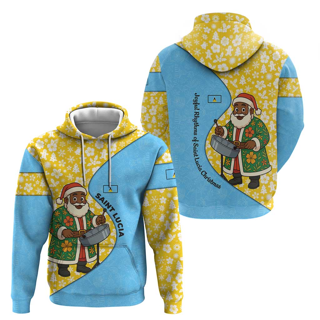 Saint Lucia Christmas Hoodie with Steelpan Santa Floral Pattern and Flag - Wonder Print Shop
