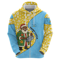 Saint Lucia Christmas Hoodie with Steelpan Santa Floral Pattern and Flag - Wonder Print Shop