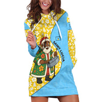 Saint Lucia Christmas Hoodie Dress with Steelpan Santa Floral Pattern and Flag - Wonder Print Shop