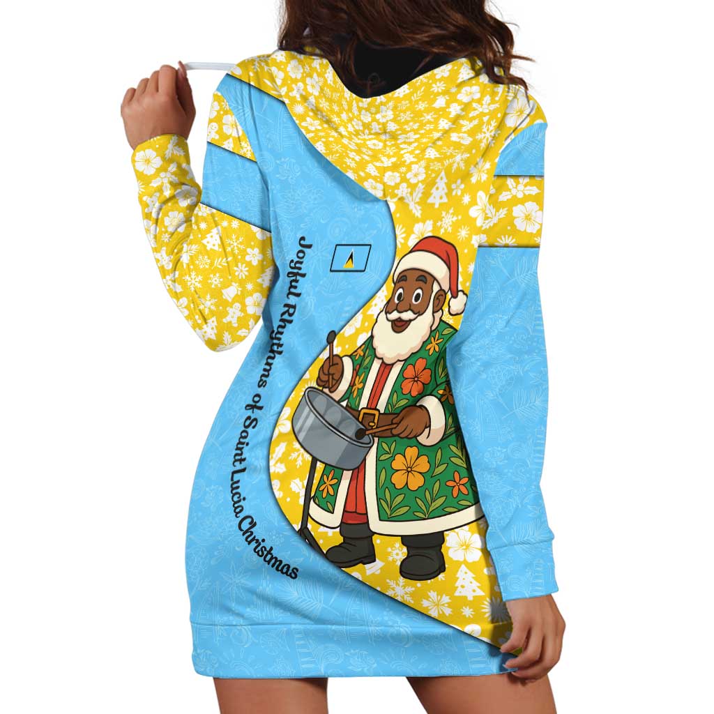 Saint Lucia Christmas Hoodie Dress with Steelpan Santa Floral Pattern and Flag - Wonder Print Shop