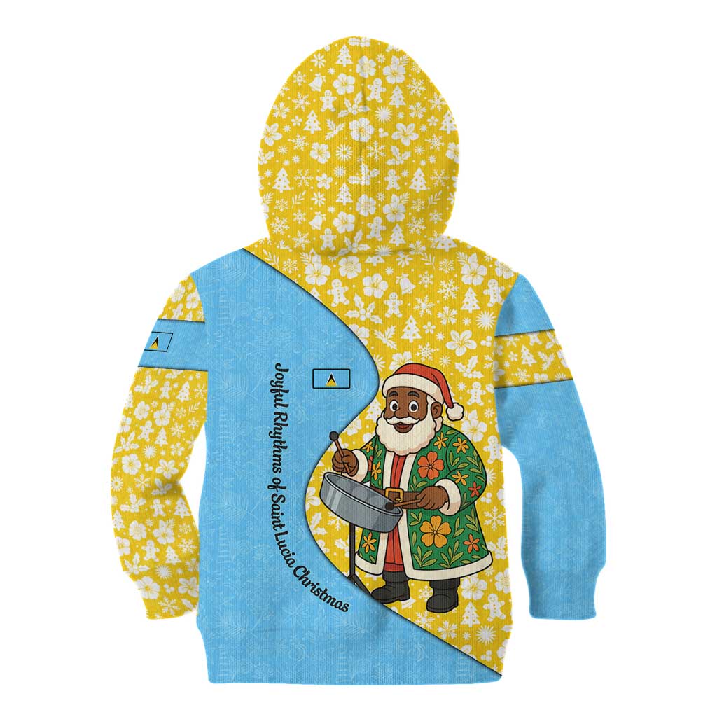 Saint Lucia Christmas Kid Hoodie with Steelpan Santa Floral Pattern and Flag - Wonder Print Shop
