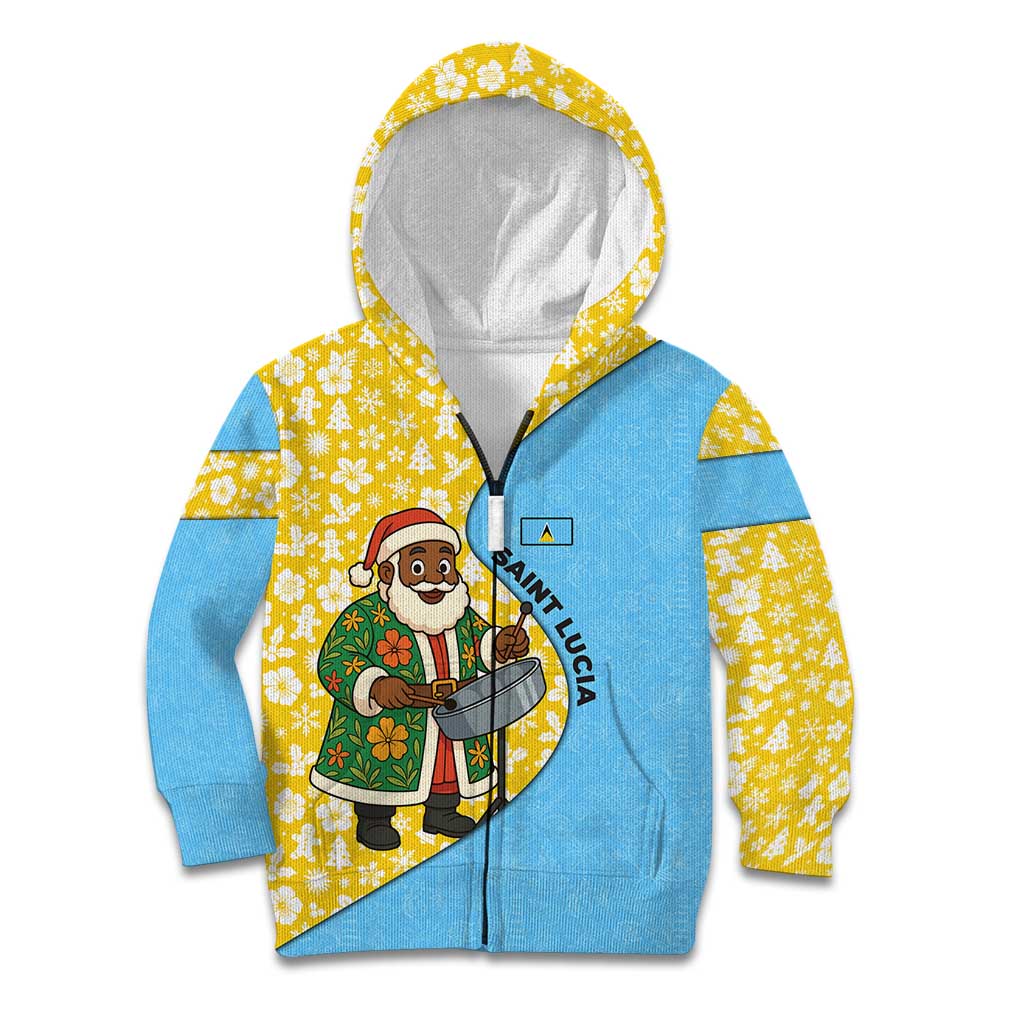 Saint Lucia Christmas Kid Hoodie with Steelpan Santa Floral Pattern and Flag - Wonder Print Shop