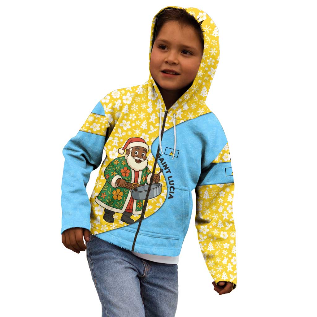 Saint Lucia Christmas Kid Hoodie with Steelpan Santa Floral Pattern and Flag - Wonder Print Shop