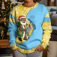 Saint Lucia Christmas Kid Ugly Christmas Sweater with Steelpan Santa Floral Pattern and Flag - Wonder Print Shop