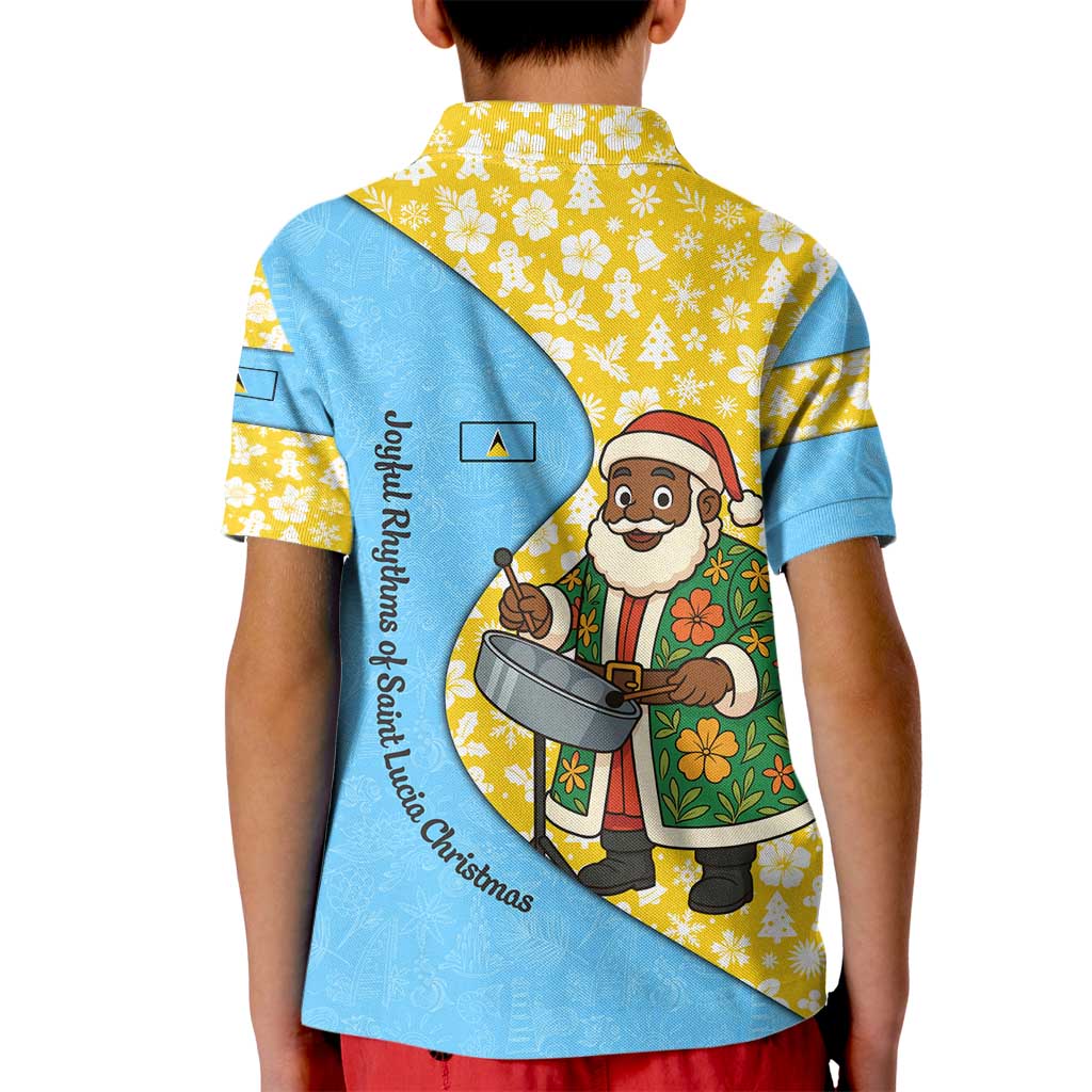 Saint Lucia Christmas Kid Polo Shirt with Steelpan Santa Floral Pattern and Flag - Wonder Print Shop