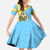 Saint Lucia Christmas Kid Short Sleeve Dress with Steelpan Santa Floral Pattern and Flag - Wonder Print Shop
