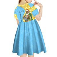 Saint Lucia Christmas Kid Short Sleeve Dress with Steelpan Santa Floral Pattern and Flag - Wonder Print Shop