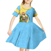 Saint Lucia Christmas Kid Short Sleeve Dress with Steelpan Santa Floral Pattern and Flag - Wonder Print Shop