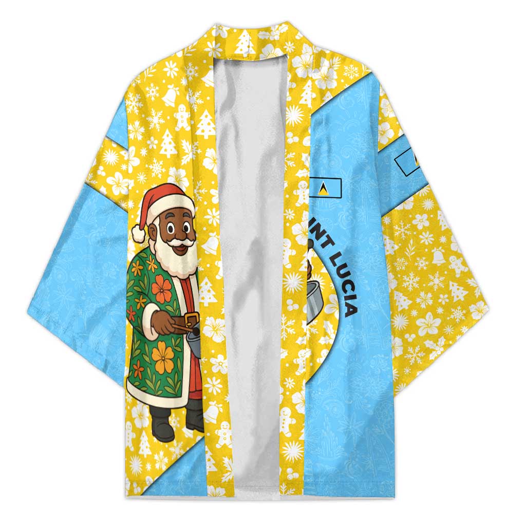 Saint Lucia Christmas Kimono with Steelpan Santa Floral Pattern and Flag - Wonder Print Shop