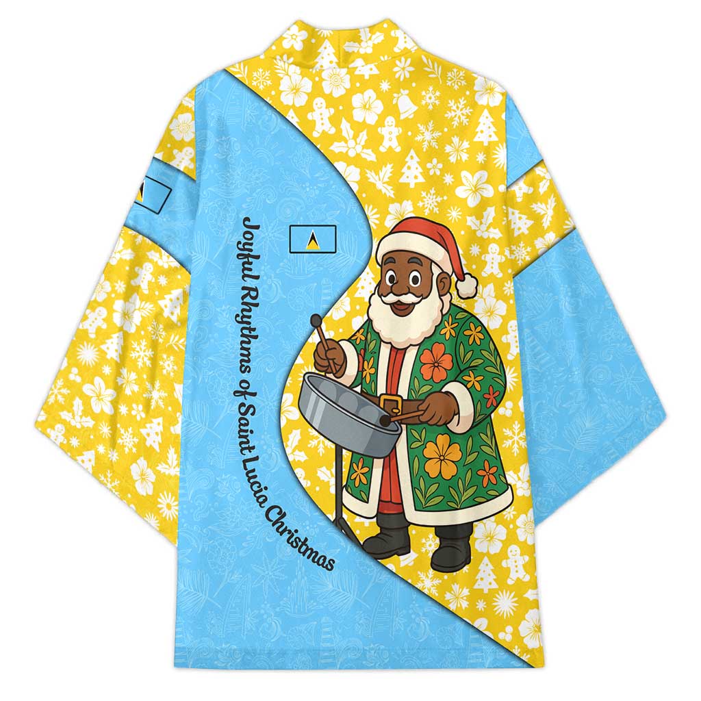 Saint Lucia Christmas Kimono with Steelpan Santa Floral Pattern and Flag - Wonder Print Shop