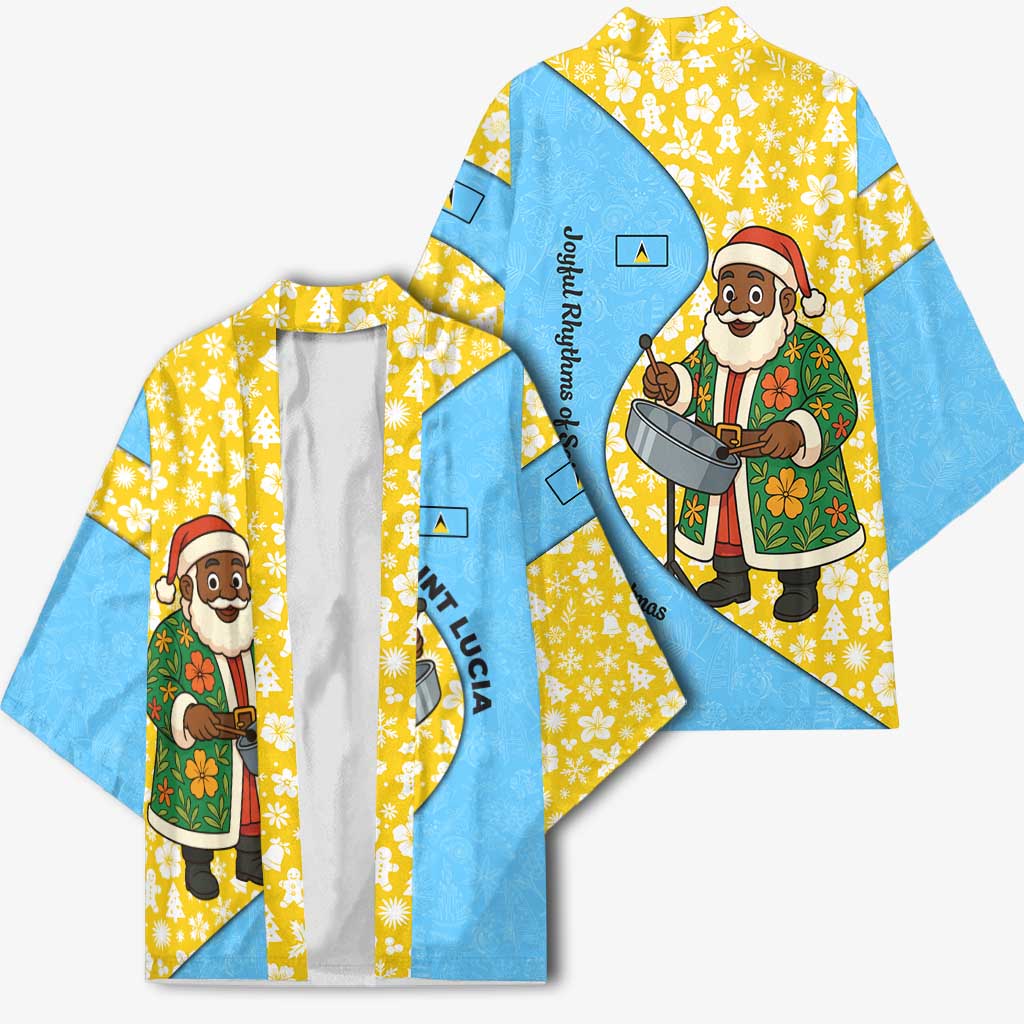 Saint Lucia Christmas Kimono with Steelpan Santa Floral Pattern and Flag - Wonder Print Shop