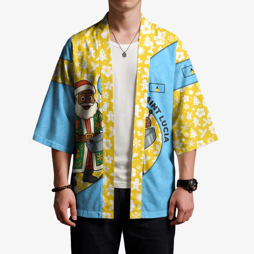Saint Lucia Christmas Kimono with Steelpan Santa Floral Pattern and Flag - Wonder Print Shop