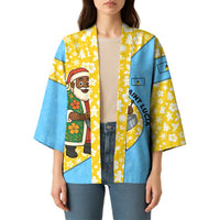 Saint Lucia Christmas Kimono with Steelpan Santa Floral Pattern and Flag - Wonder Print Shop