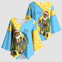 Saint Lucia Christmas Kimono Sleeve Blouse with Steelpan Santa Floral Pattern and Flag - Wonder Print Shop