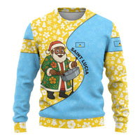 Saint Lucia Christmas Ugly Christmas Sweater with Steelpan Santa Floral Pattern and Flag - Wonder Print Shop