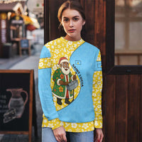 Saint Lucia Christmas Ugly Christmas Sweater with Steelpan Santa Floral Pattern and Flag - Wonder Print Shop