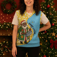 Saint Lucia Christmas Knitted V-Neck Vest with Steelpan Santa Floral Pattern and Flag - Wonder Print Shop