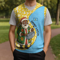 Saint Lucia Christmas Knitted V-Neck Vest with Steelpan Santa Floral Pattern and Flag - Wonder Print Shop