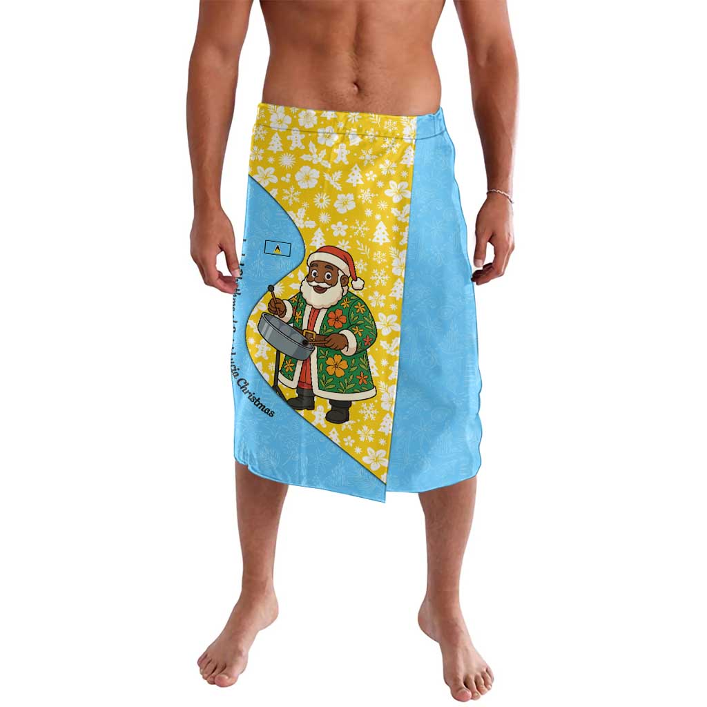 Saint Lucia Christmas Lavalava with Steelpan Santa Floral Pattern and Flag - Wonder Print Shop