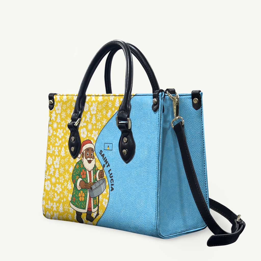 Saint Lucia Christmas Leather Bag with Steelpan Santa Floral Pattern and Flag - Wonder Print Shop