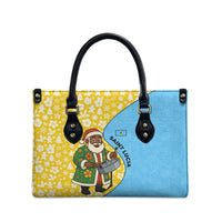 Saint Lucia Christmas Leather Bag with Steelpan Santa Floral Pattern and Flag - Wonder Print Shop