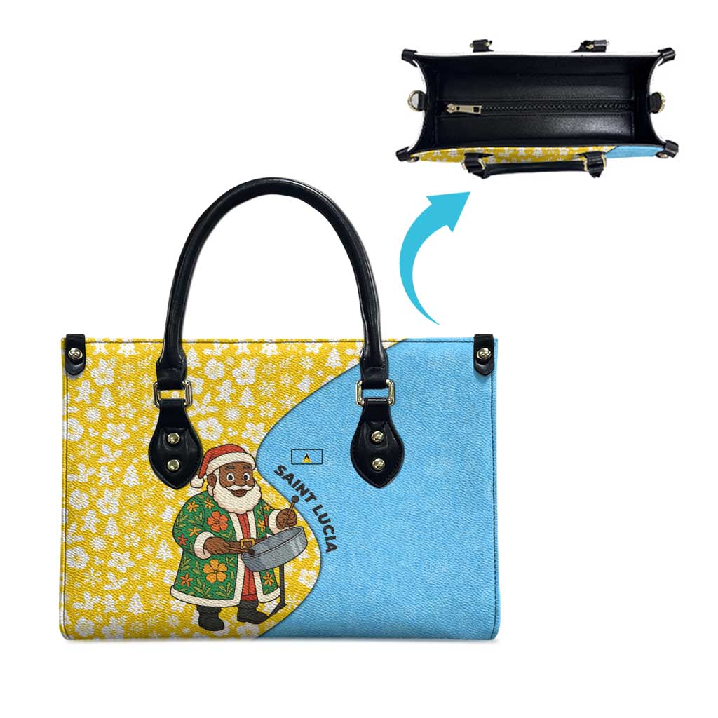 Saint Lucia Christmas Leather Bag with Steelpan Santa Floral Pattern and Flag - Wonder Print Shop