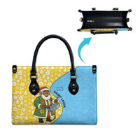 Saint Lucia Christmas Leather Bag with Steelpan Santa Floral Pattern and Flag - Wonder Print Shop