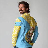 Saint Lucia Christmas Long Sleeve Polo Shirt with Steelpan Santa Floral Pattern and Flag - Wonder Print Shop