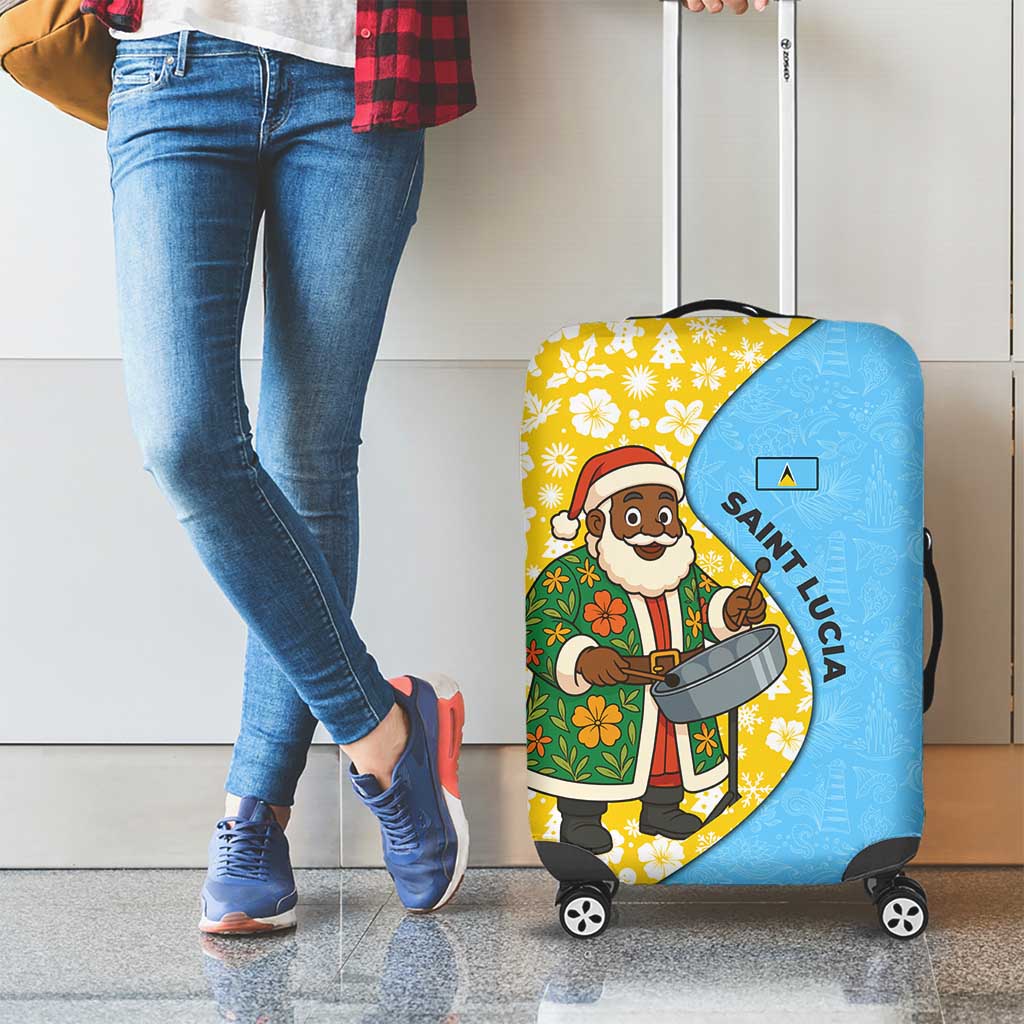 Saint Lucia Christmas Luggage Cover with Steelpan Santa Floral Pattern and Flag - Wonder Print Shop
