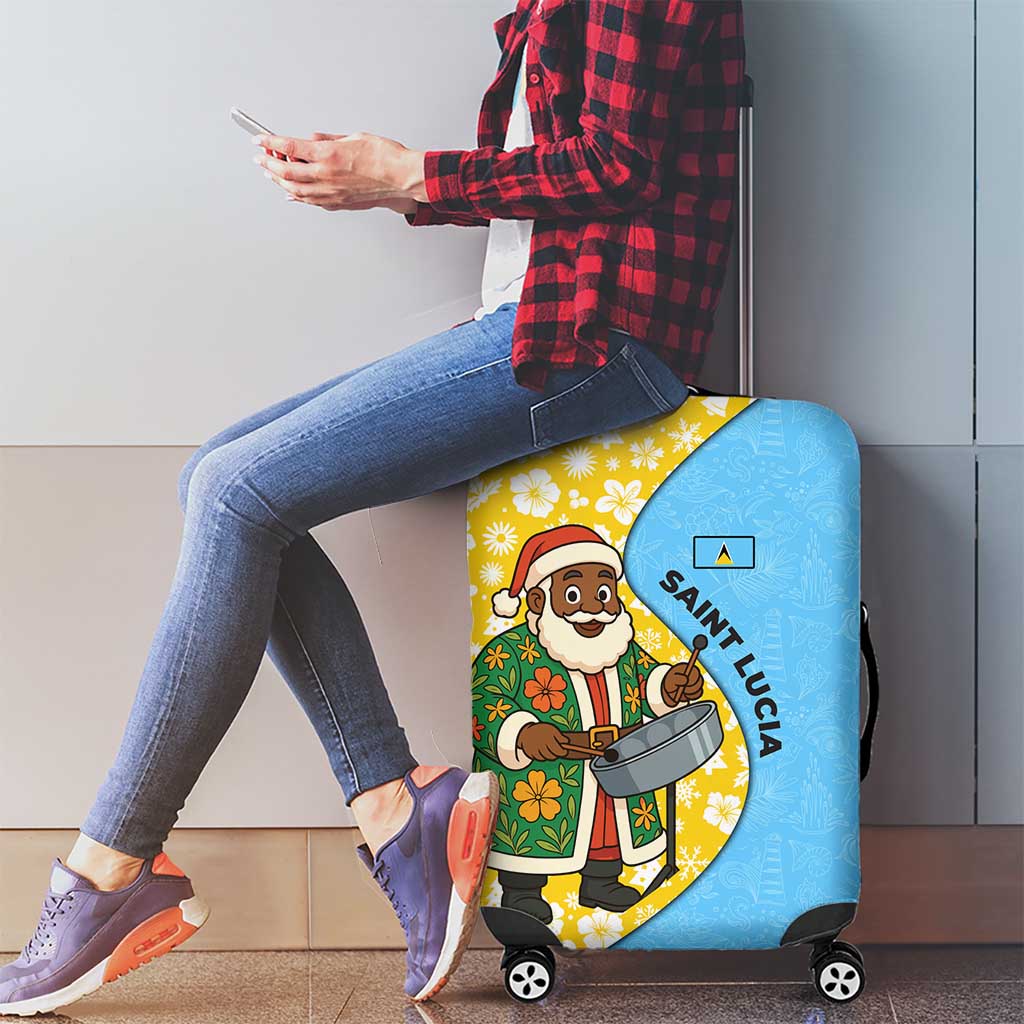 Saint Lucia Christmas Luggage Cover with Steelpan Santa Floral Pattern and Flag - Wonder Print Shop