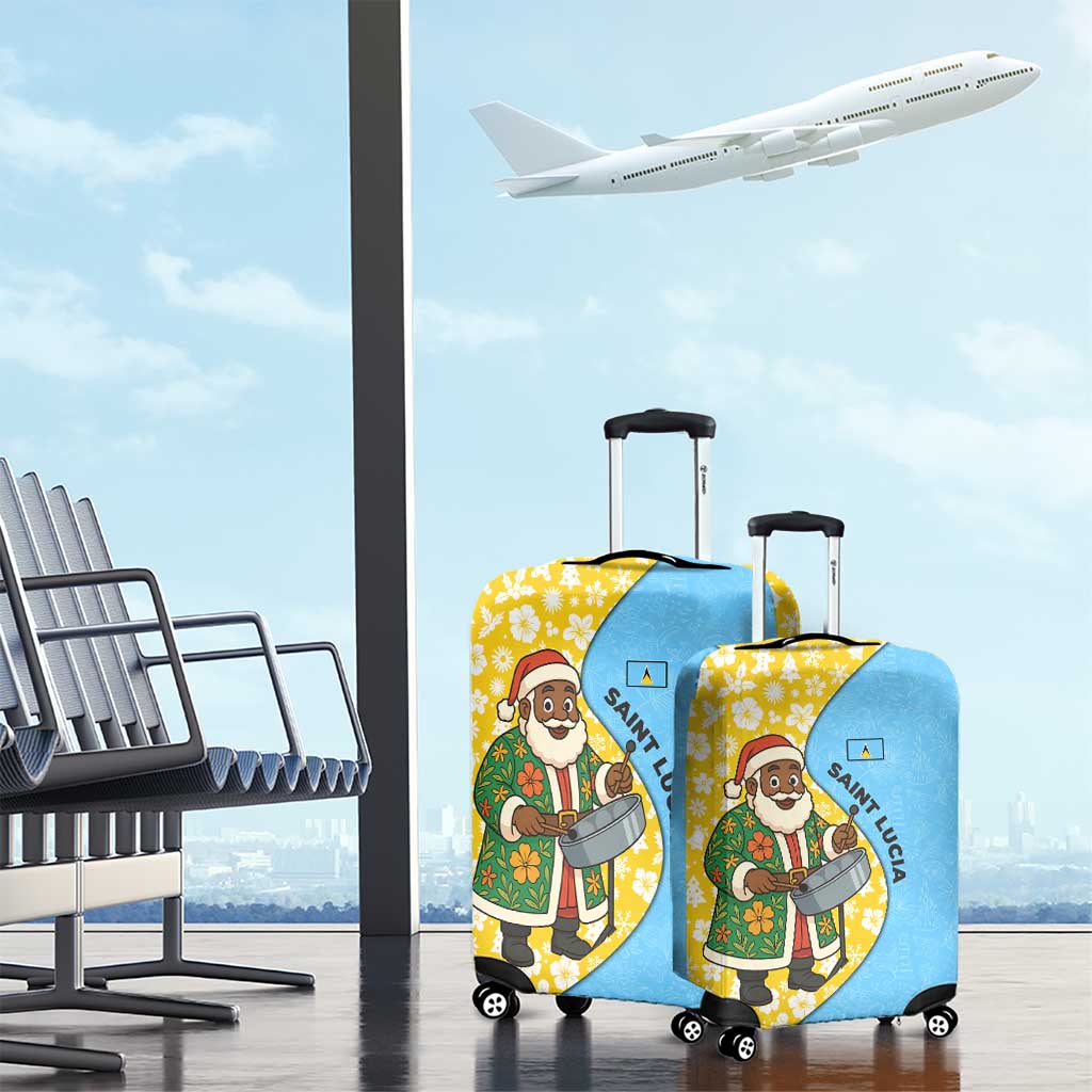Saint Lucia Christmas Luggage Cover with Steelpan Santa Floral Pattern and Flag - Wonder Print Shop
