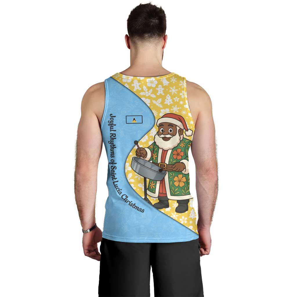 Saint Lucia Christmas Men Tank Top with Steelpan Santa Floral Pattern and Flag - Wonder Print Shop