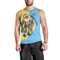 Saint Lucia Christmas Men Tank Top with Steelpan Santa Floral Pattern and Flag - Wonder Print Shop