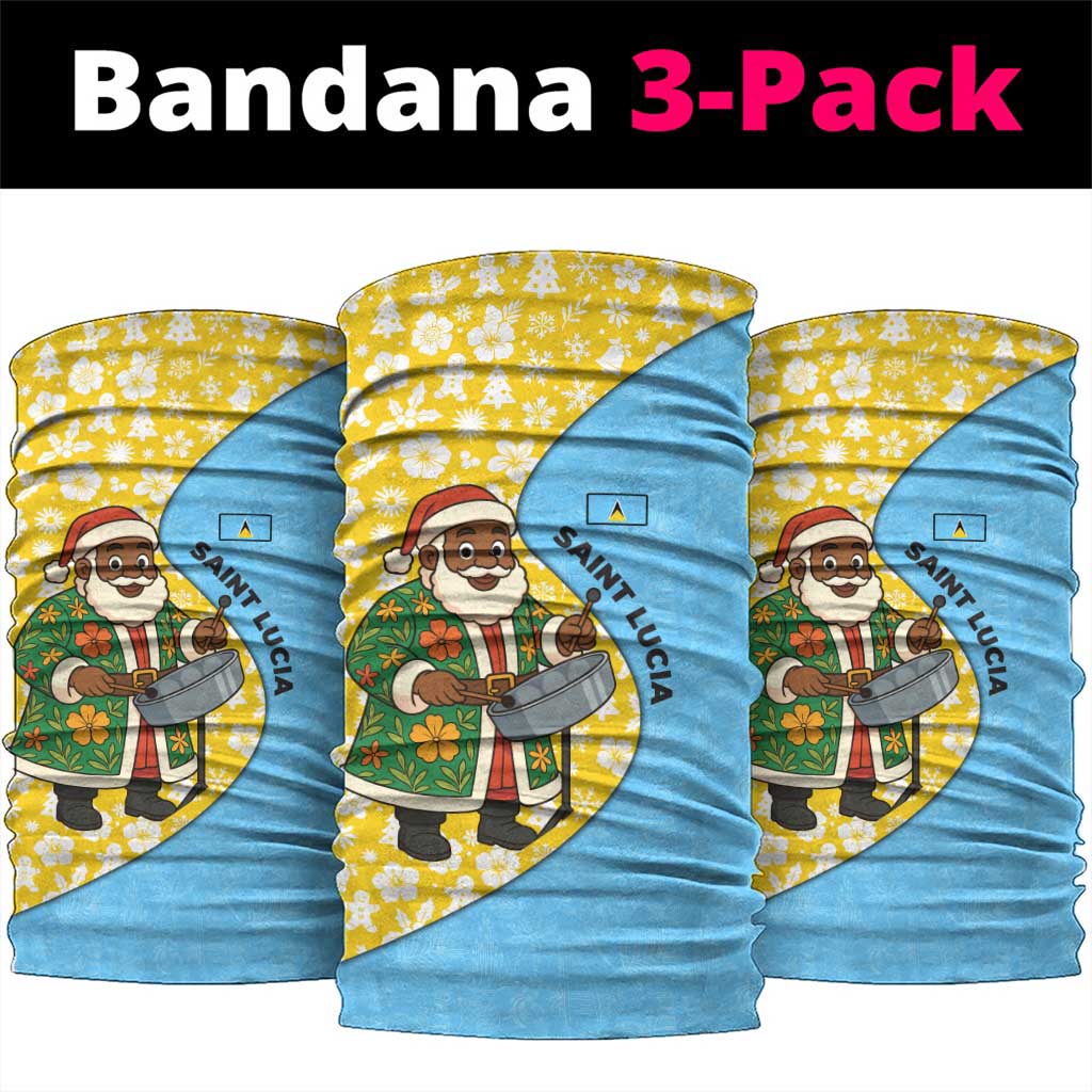 Saint Lucia Christmas Neck Gaiter with Steelpan Santa Floral Pattern and Flag - Wonder Print Shop