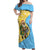 Saint Lucia Christmas Off Shoulder Maxi Dress with Steelpan Santa Floral Pattern and Flag - Wonder Print Shop