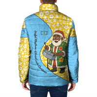 Saint Lucia Christmas Padded Jacket with Steelpan Santa Floral Pattern and Flag - Wonder Print Shop
