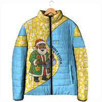Saint Lucia Christmas Padded Jacket with Steelpan Santa Floral Pattern and Flag - Wonder Print Shop