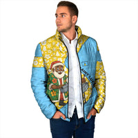 Saint Lucia Christmas Padded Jacket with Steelpan Santa Floral Pattern and Flag - Wonder Print Shop