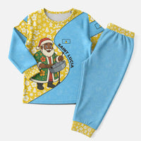 Saint Lucia Christmas Pajama Set with Steelpan Santa Floral Pattern and Flag - Wonder Print Shop