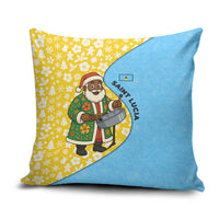 Saint Lucia Christmas Pillow Cover with Steelpan Santa Floral Pattern and Flag - Wonder Print Shop